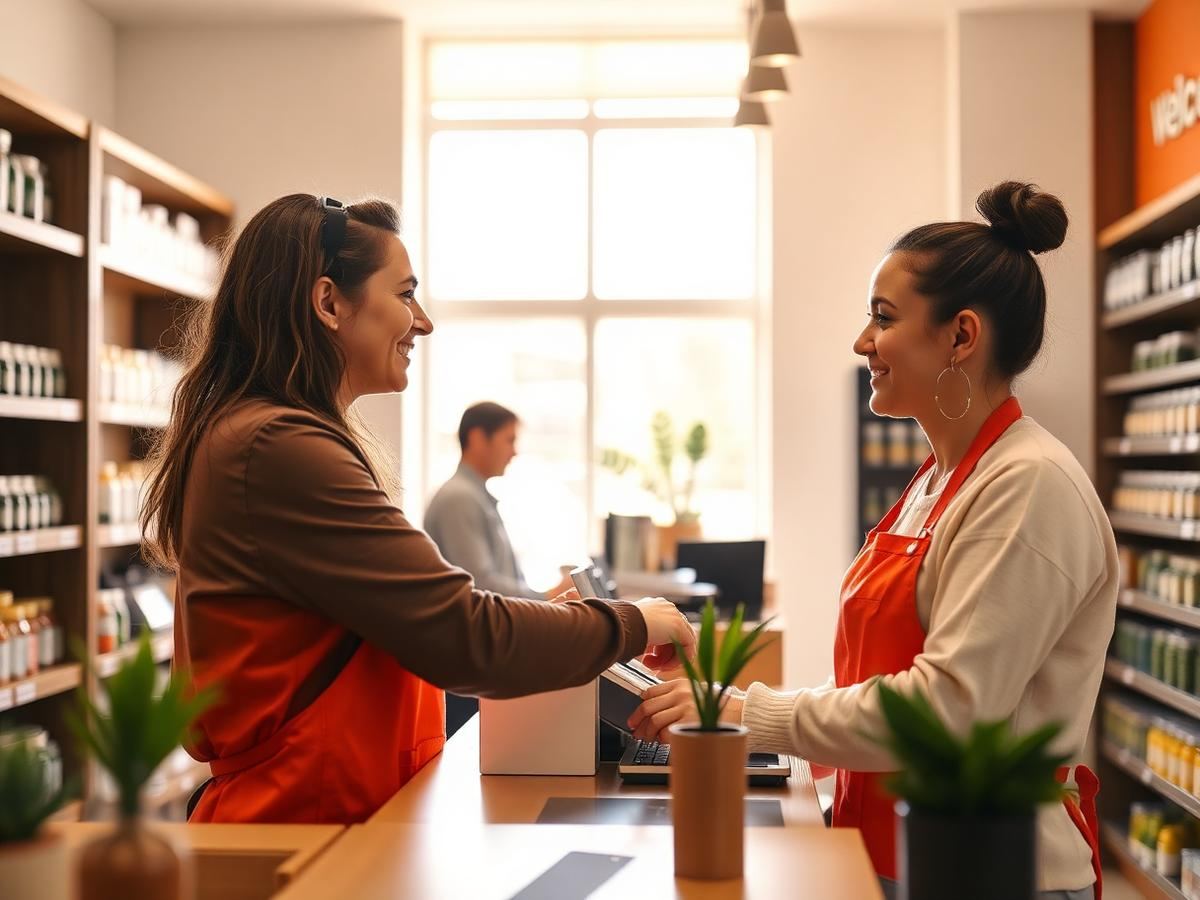 A Kana Leaf team member helping a customer at the counter