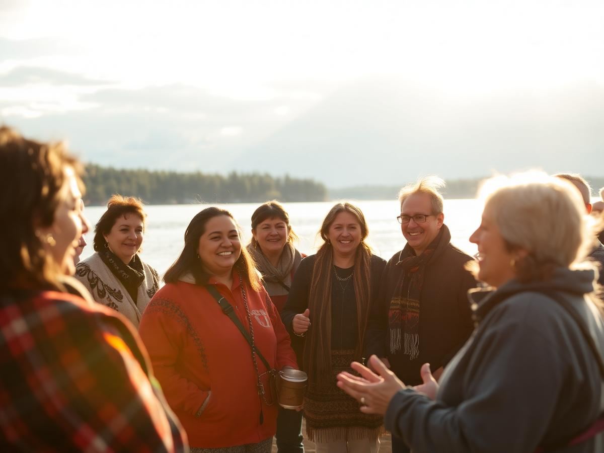 Community members gathered by the water in Northern Ontario